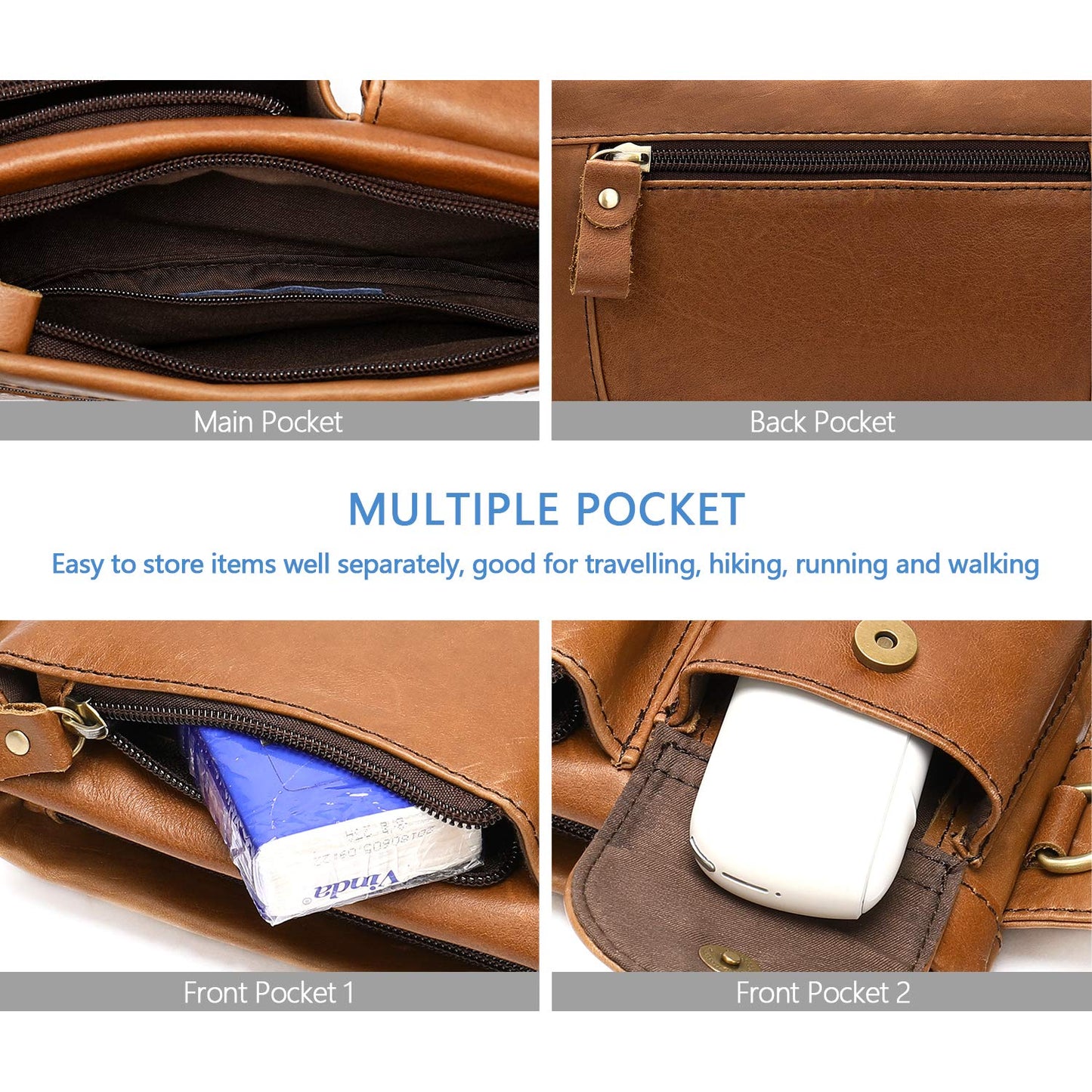NIUCUNZH Cowhide Waist Fanny Pack-Genuine Leather and Slim with Adjustable Waistband Brown