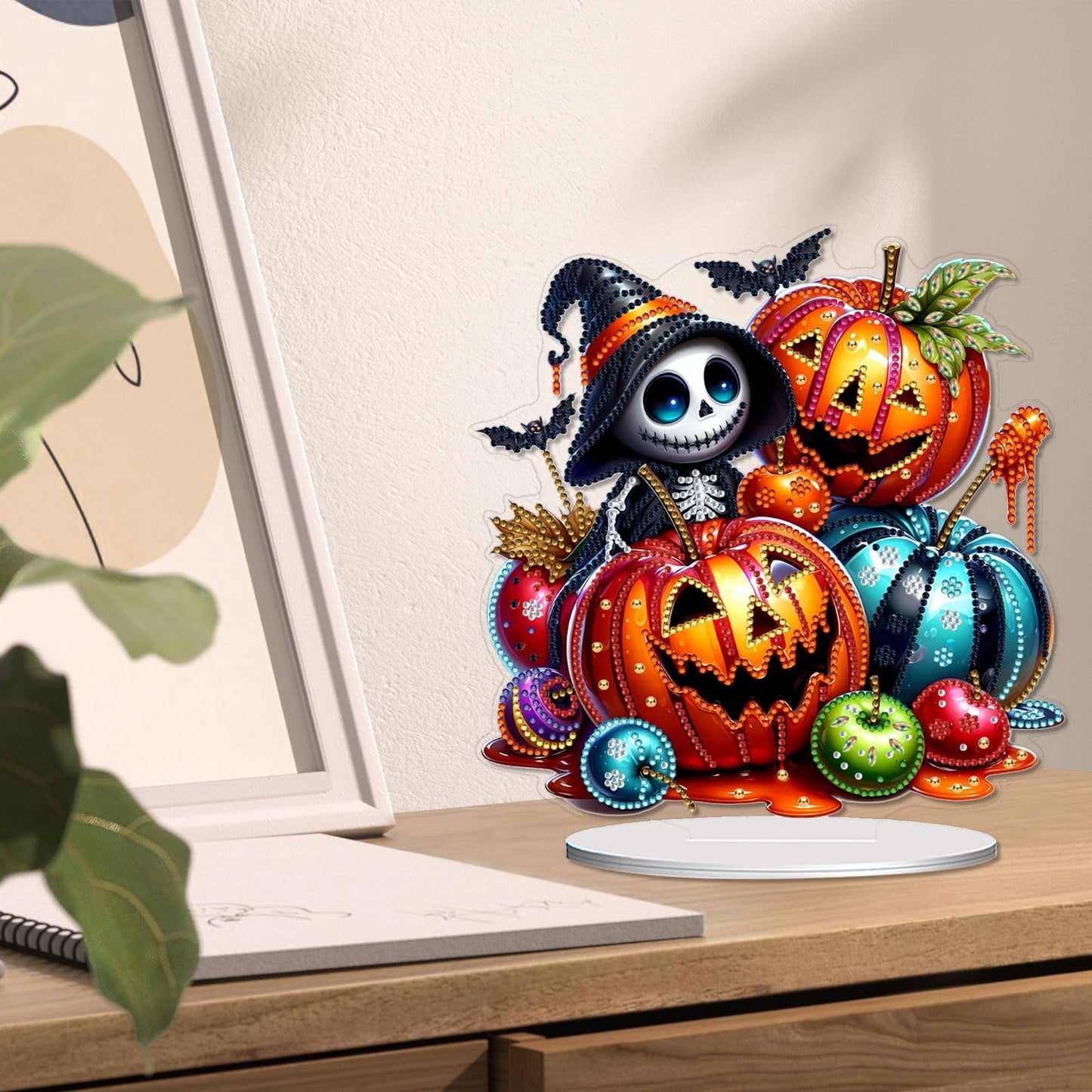 VODAPYC Halloween Tabletop Diamond Art Painting Kit, DIY Stand Up Double Sided Special Shaped Diamond Painting Desktop Ornament(Ghost Pumpkin)