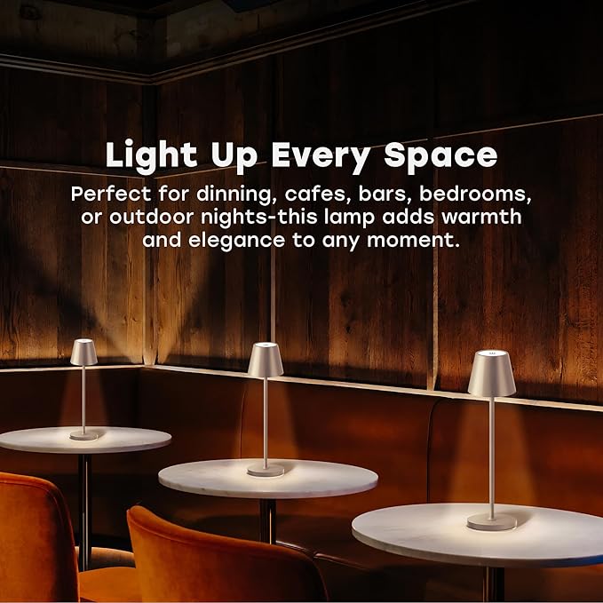 2 Pack Cordless Table Lamp,Portable LED Desk Lamp, 5200mAh Battery Operated, 3 Color Stepless Dimming Up, for Restaurant, Bedroom, Bars, Outdoor Party, Camping, Coffee Shop Night Light Brass
