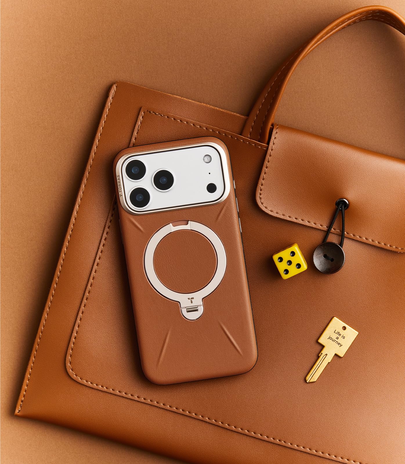 TORRAS Organic Leather for iPhone 17 Pro Case with Stand, Fit for Magsafe, 360 Spin Stand with Camera Control, Premium Leather Durable Stylish Q3 VegSkin for iPhone 17 Pro Phone Case, Saddle Brown