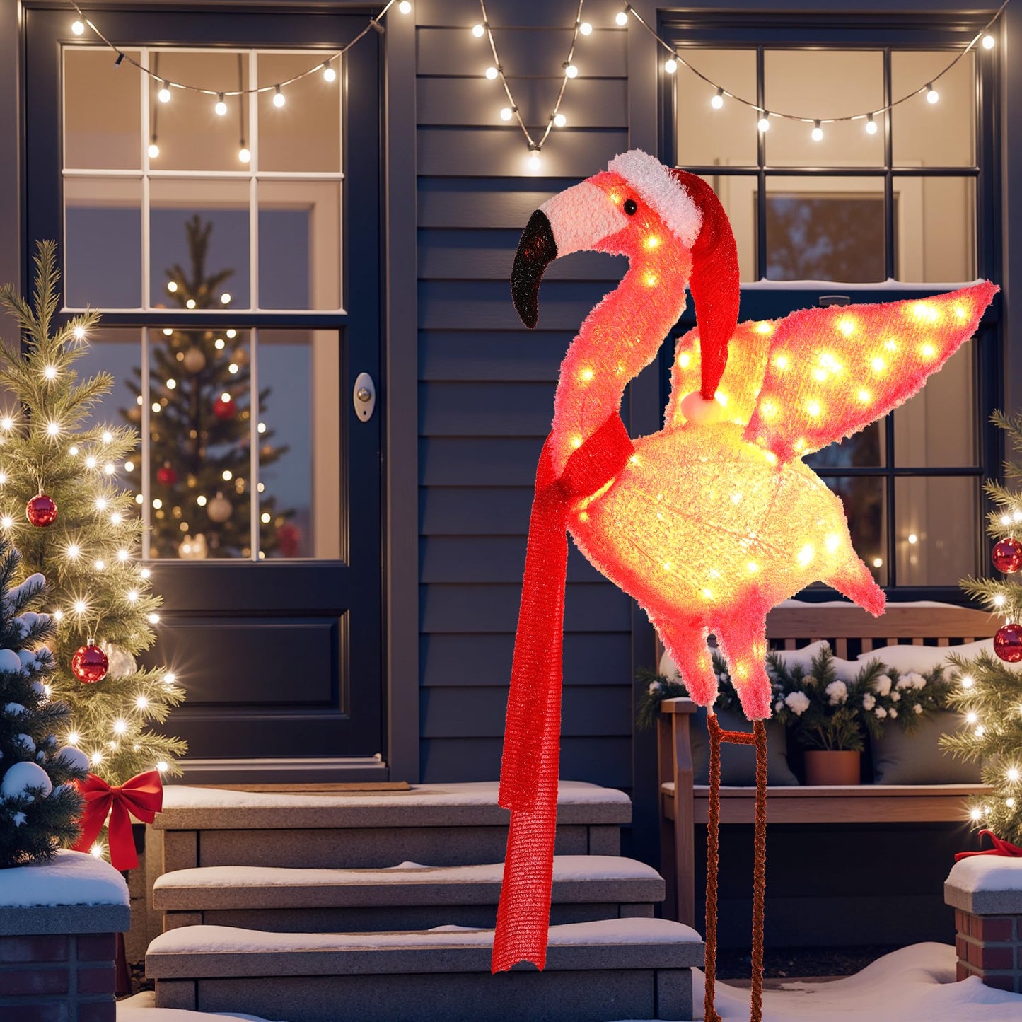 Christmas Flamingo Decorations Outdoor, Lighted Christmas Flamingo,Birthday Xmas Gifts for Women Mom,for Party Indoor, Outdoor, Yard, Garden,Holiday Season