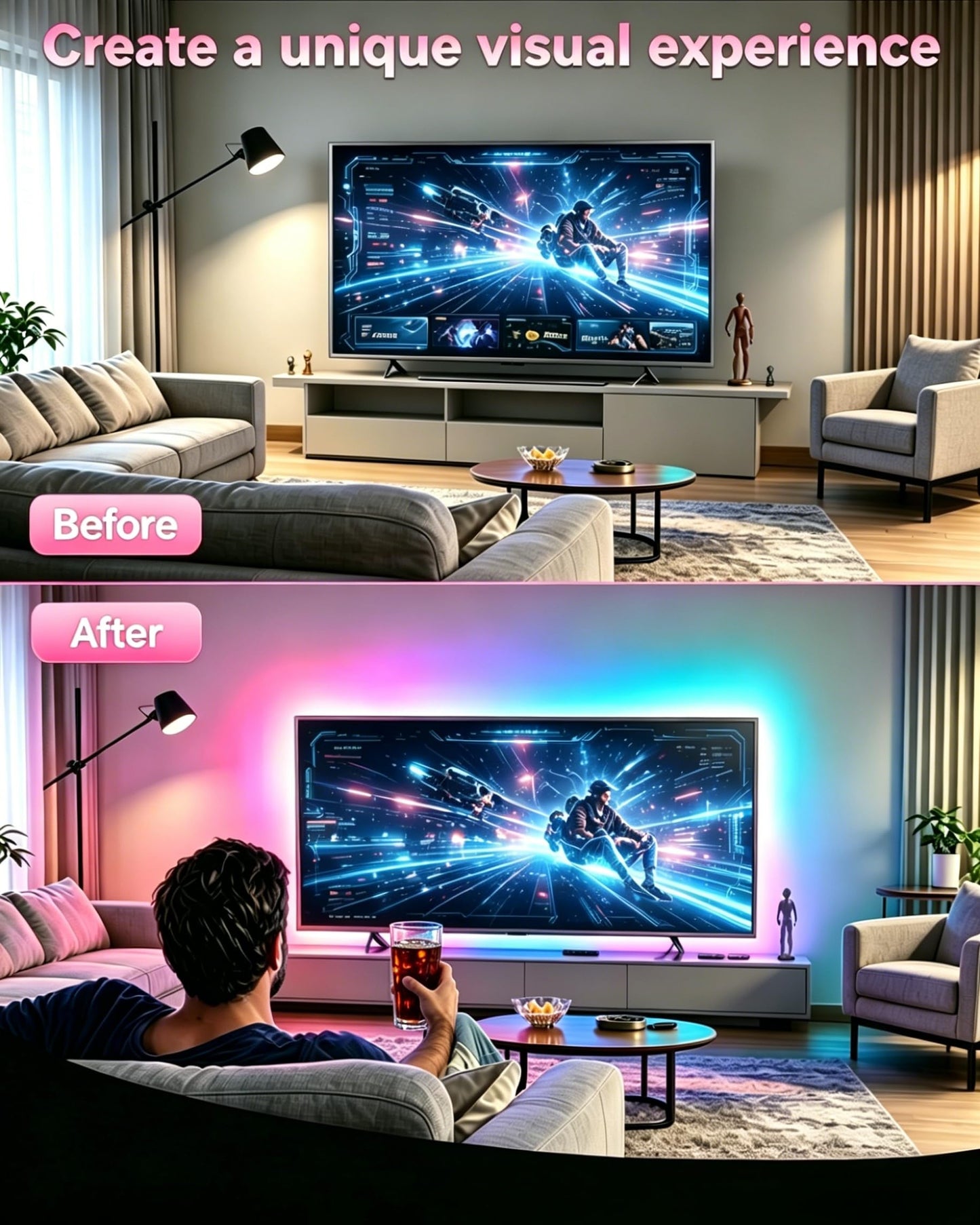 MATICOD LED Lights for TV Led Backlight, 16.4ft RGB Led Strip Lights for TV Lights Behind, USB Led Light Strip for 55-70in TV, Bluetooth APP Control Music Sync Strip Lighting for Christmas Decorations