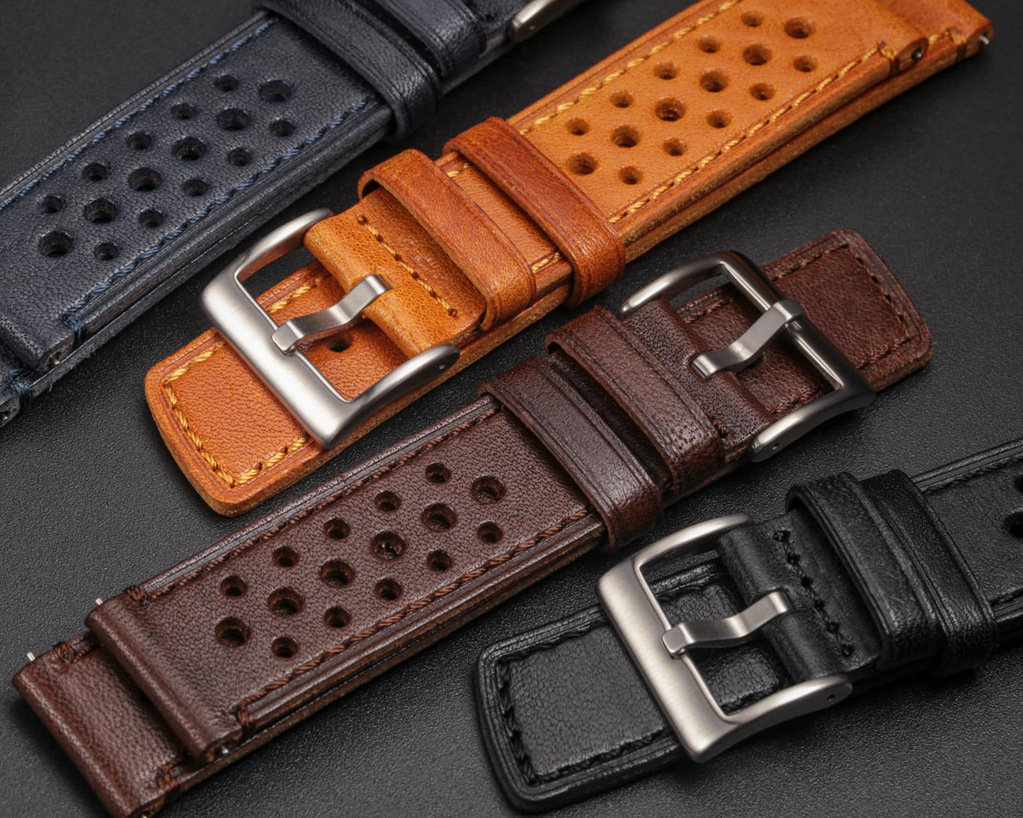 Quick Release Watch Band, Genuine Perforated Leather Watch Strap - Replacement 18 20 22 24mm Watch Bands for Women & Men - Stainless Steel Buckles - Compatible with Regular & Smart Watch Bands