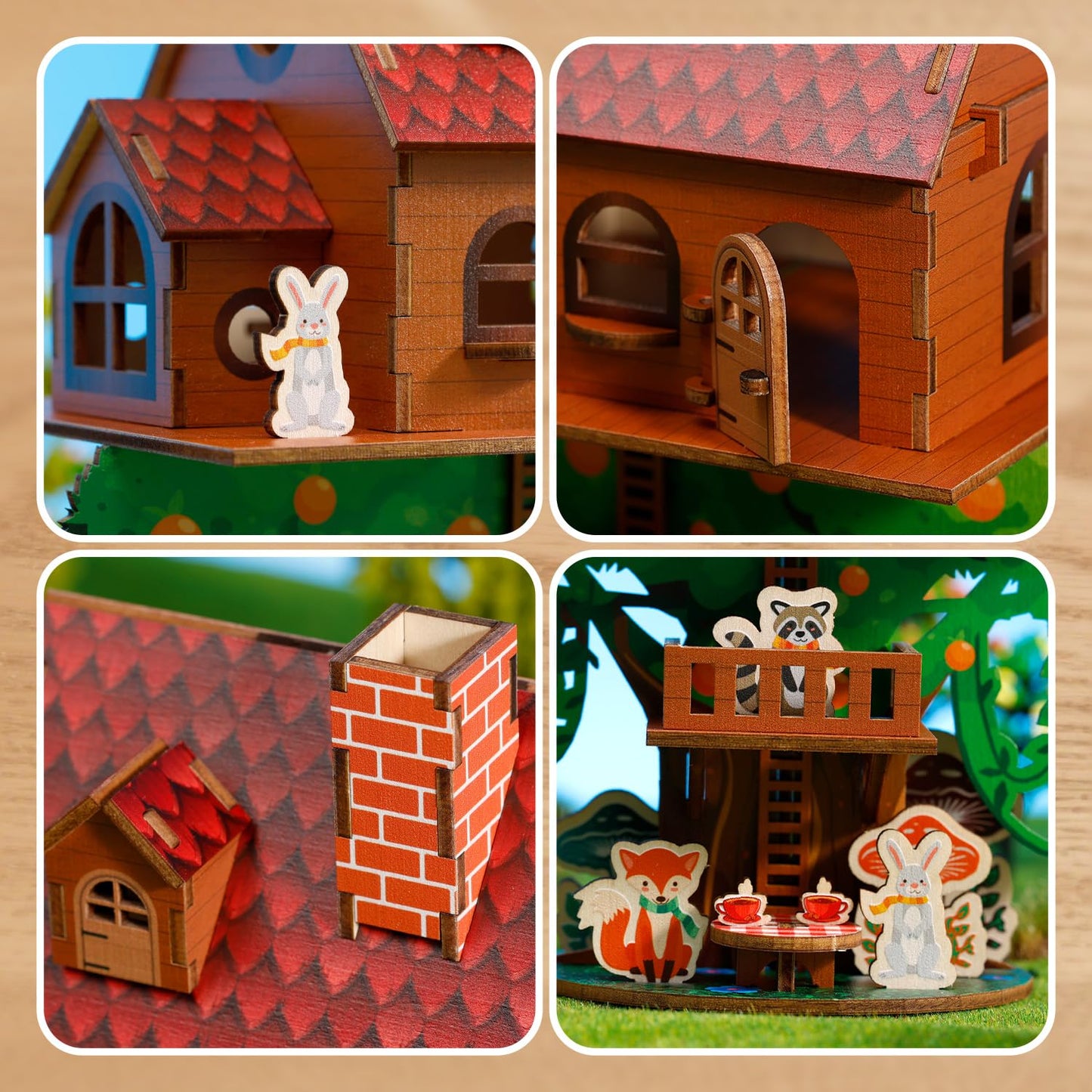3D Wooden Puzzles for Adults Treehouse - Whimsical Forest Animal Tea Party 3D Puzzle Kit, Creative DIY Craft & Home Decor Gift