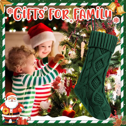 OYB Christmas Stockings，18 Inches Knitted Christmas Stockings，Large Christmas Stockings，Decorations for Family Holiday Xmas Party (Green)