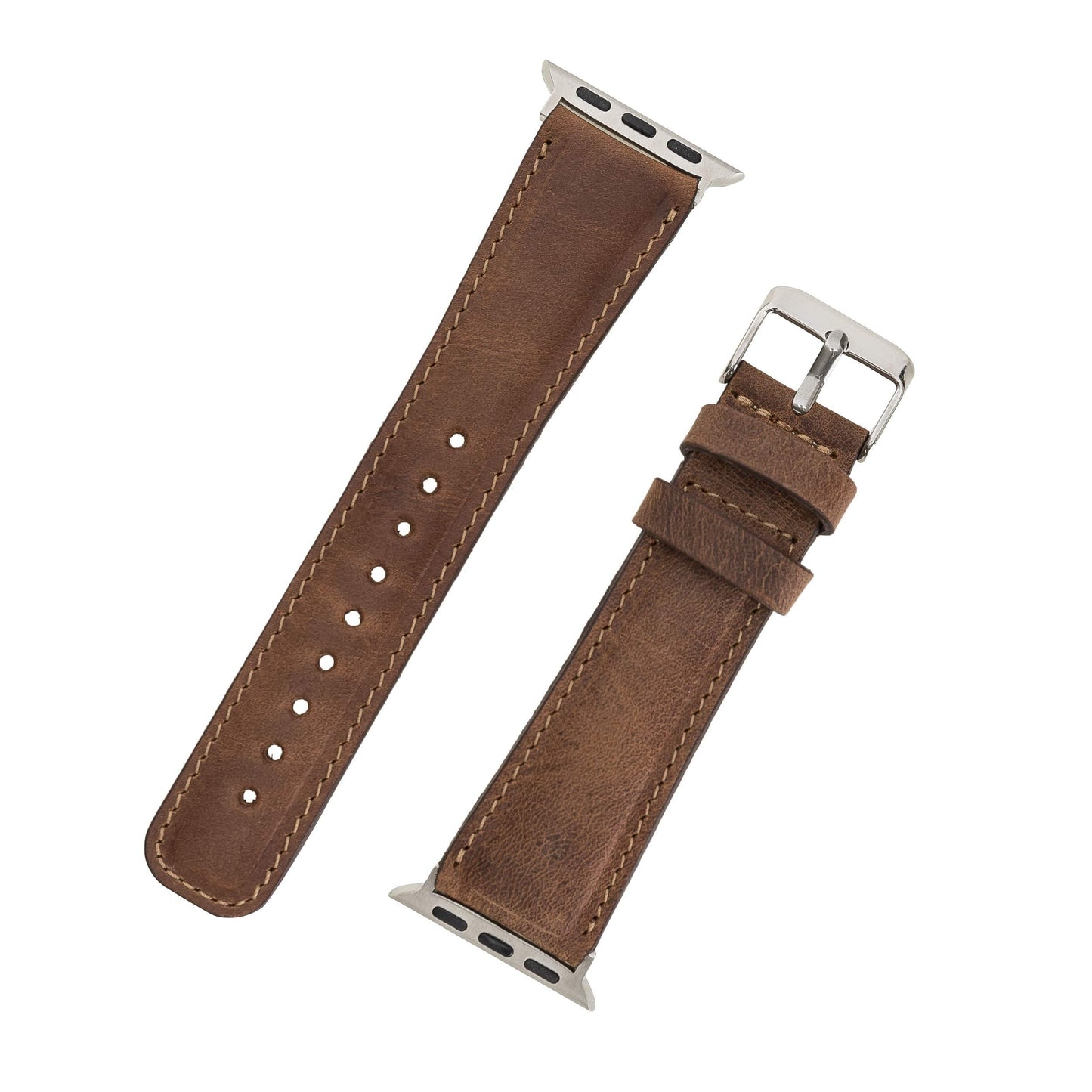 benvato Premium Handmade Leather Watch Band for Apple Watch Ultra 3 2 1 & SE 3 2 1 & Series 11 10 9 8 7 6 5 4 3 2 1 fits 49mm 46mm 45mm 44mm (Saddle Brown w/Silver Connector&Clasp)