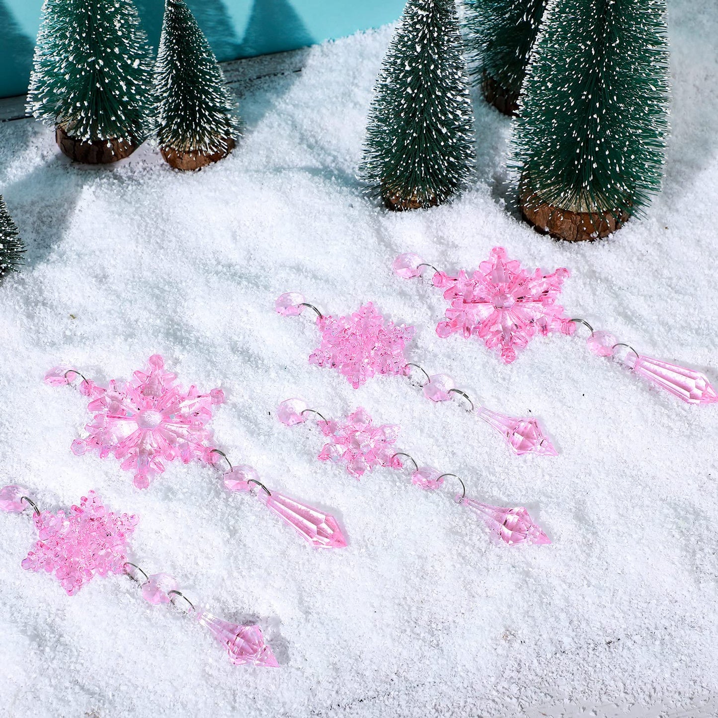 Boao Light Pink 15 Pcs Crystal Snowflake Ornaments for Winter Acrylic Snowflake Decorations Wonderland for Party Favor Celebration