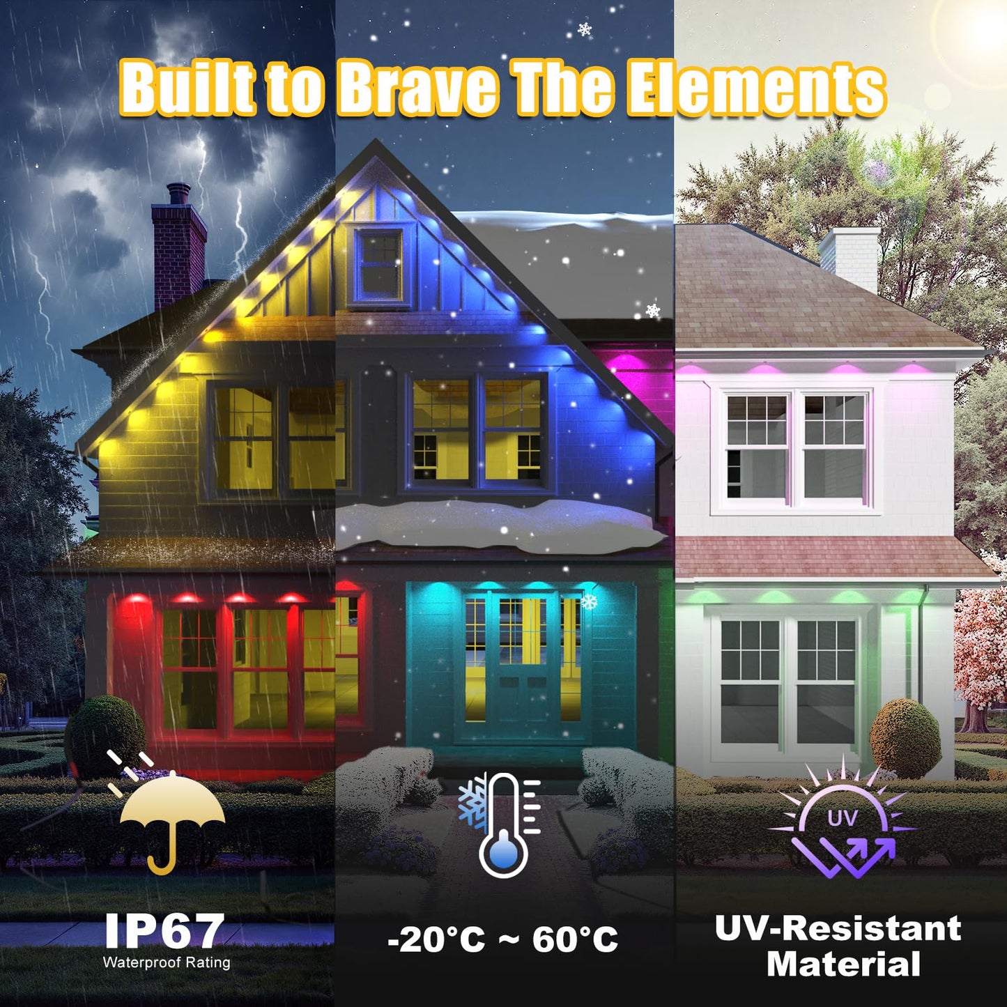100ft Permanent Outdoor Lights, RGB+IC IP67 Waterproof Smart LED Lights with App/Remote for Daily, Christmas, New Year, Halloween, Holiday, Party Decor, Valentine's Day Christmas Lights Outdoor