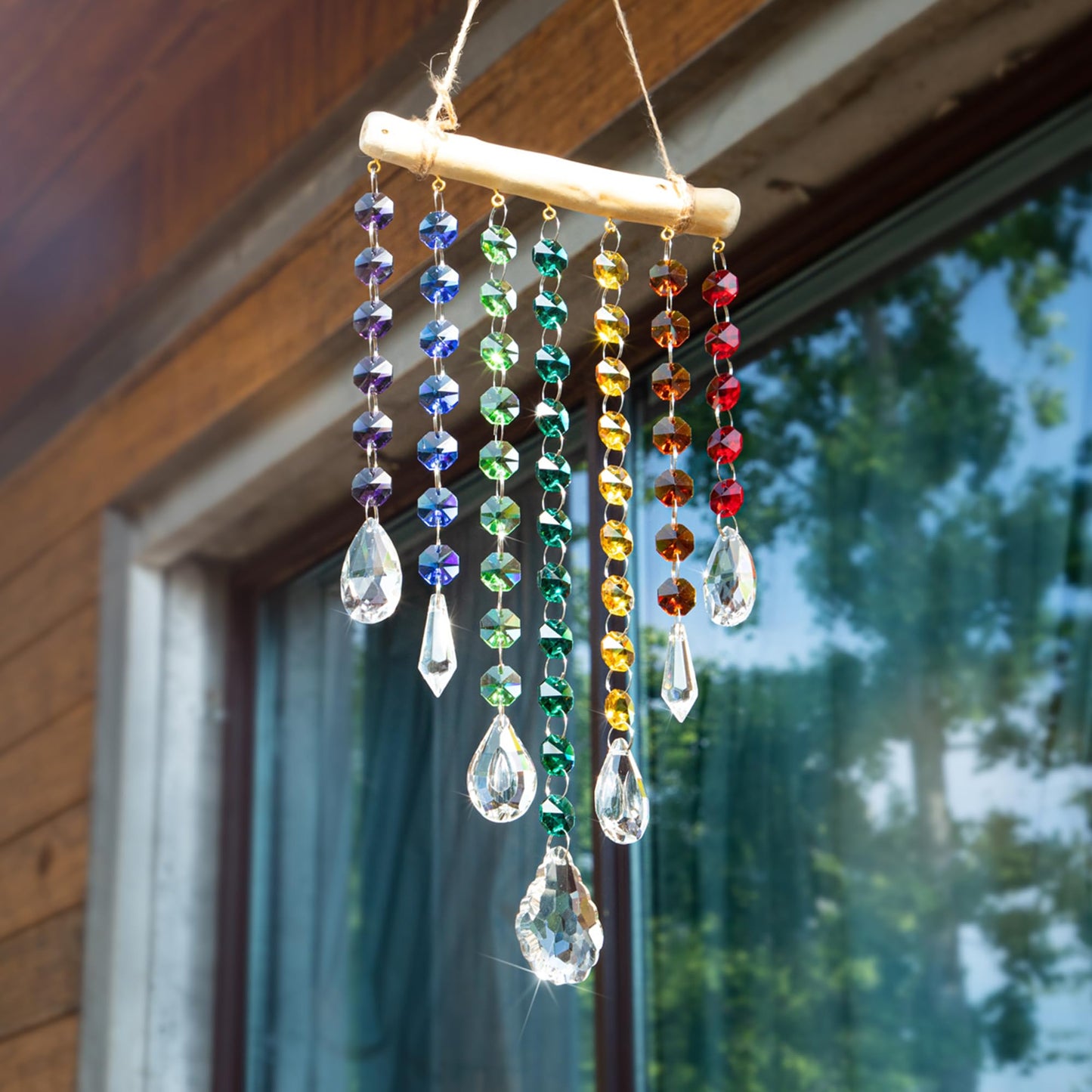12inch Hanging Crystal Prism Suncatcher Window Garden Decoration Ornament for Christmas Tree Rainbow Glass Beads Chain Pendant Crystal Wind Chimes