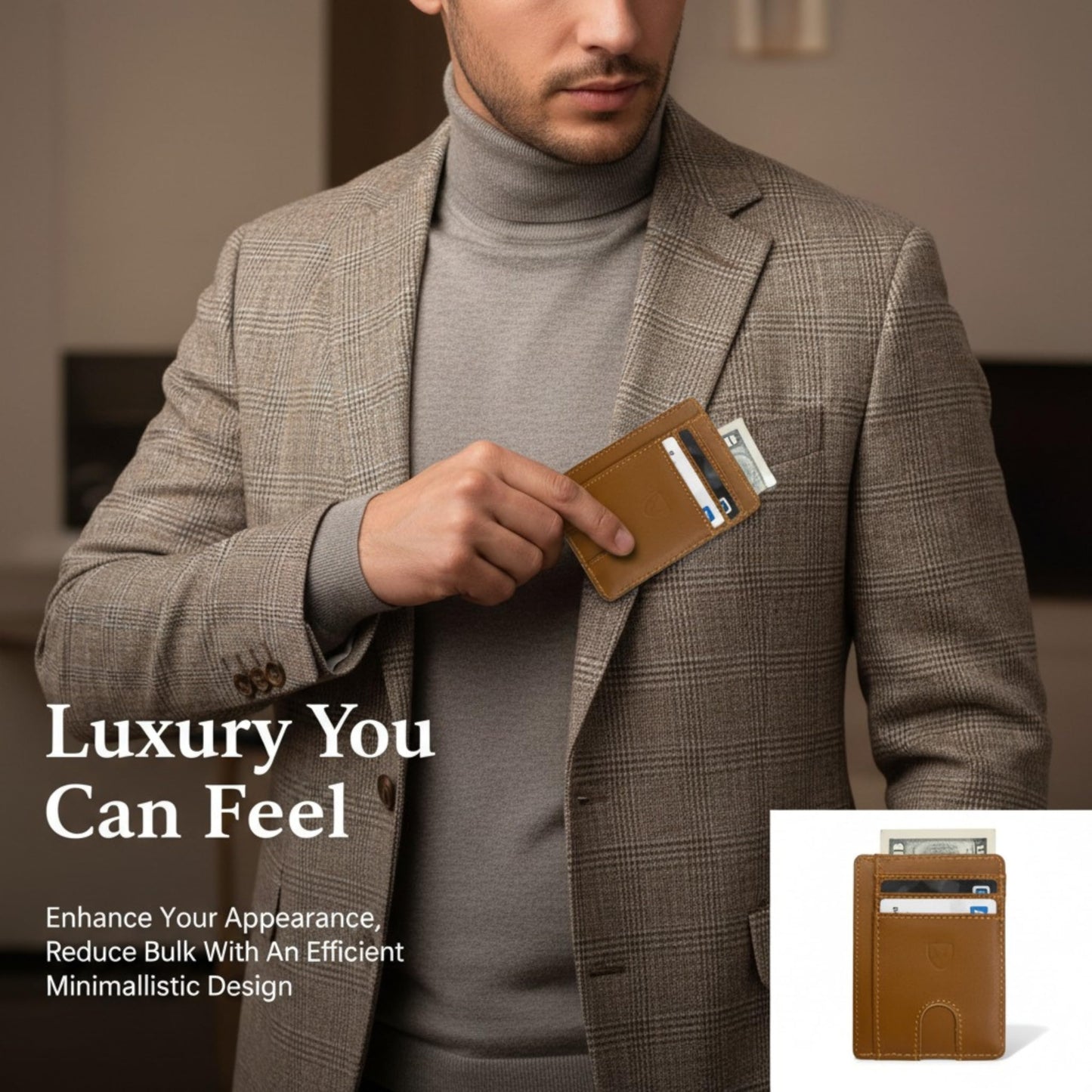 Mordano Leather Wallet Card Holder | RFID Blocking Protection Slim Minimalist Wallet For Men And Women | Front Pocket Thin Credit Card Holder | Genuine Leather Small Wallet (Brown)