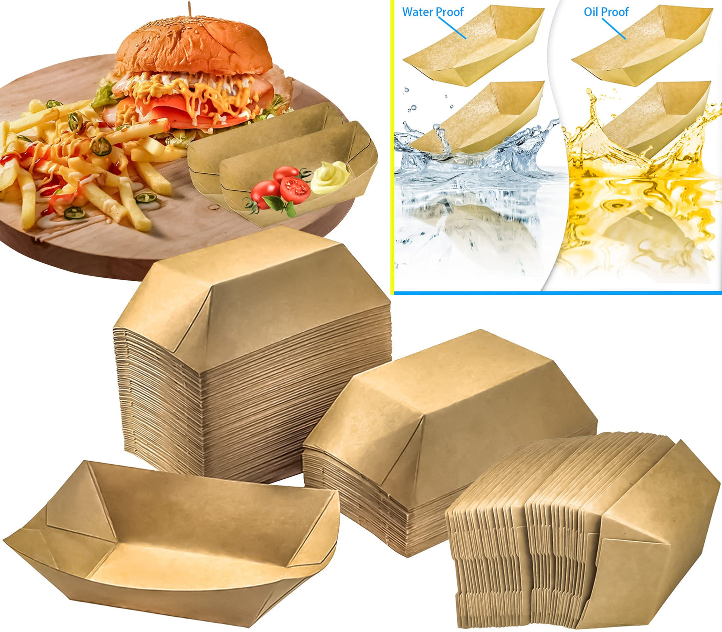 MotBach 180 Pack 1/2 lb Disposable Kraft Food Paper Trays, Small Eco-Friendly Paper Take Out Food Serving Boats Mini Paper Serving Trays for Party Snacks French Fries Nachos Tacos BBQ (Brown)