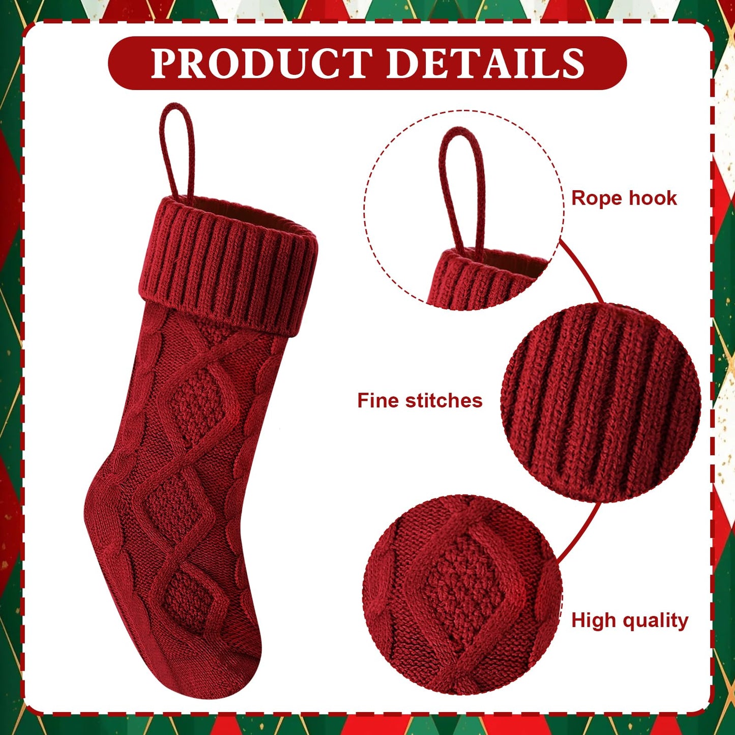 Doitory Christmas Stockings 18 Inches,Long Knitted Socks Christmas Decoration Hanging Stocking Fireplace Xmas Tree Stocking for Home Family（2red+2white）