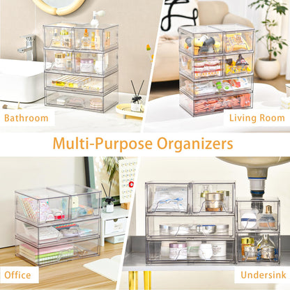 Stebopum 4 Pack Stackable Storage Drawers Clear Acrylic Organizer Bathroom Makeup Organizer and Storage for Beauty Supplies,Ideal for Vanity, Bathroom,Cabinet,Pantry Organization