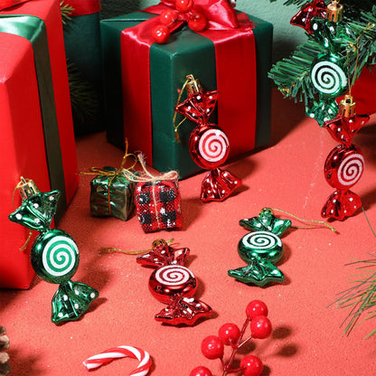 Threan 12 Pcs Christmas Candy Ornaments for Tree Decoration Hanging Glitter Candy Cane Christmas Peppermint Ornament with Golden Rope for Xmas Holiday Decoration(Red, Green,Plastic)