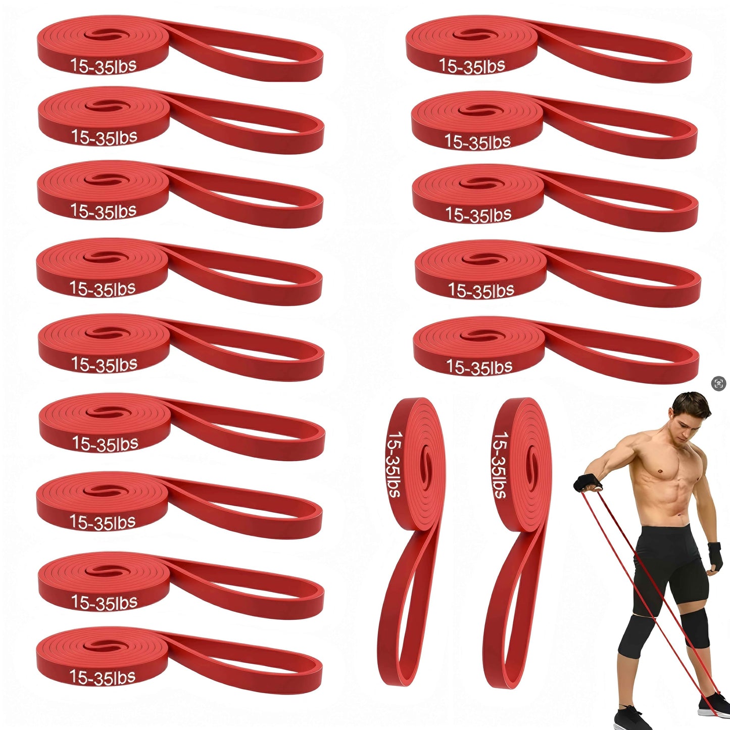 16-Pcs Resistance Bands Set - Premium Elastic Workout Bands for Home Gym, Strength Training, Yoga & Physical Therapy (Red(15-35 lbs))