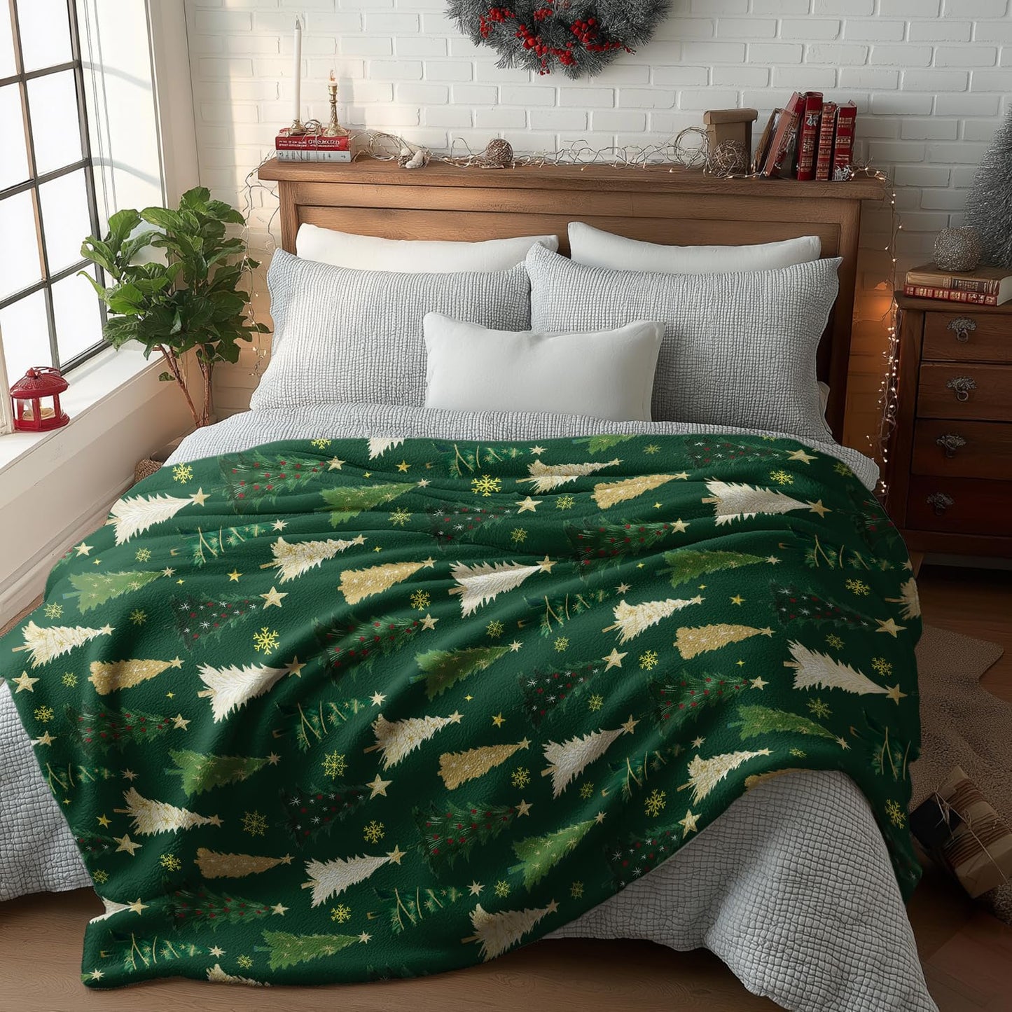 Horaldaily Christmas Flannel Blanket Throw, Christmas Green Tree Soft Fuzzy Plush Cozy Fleece Blankets for Couch Sofa Bed Lounging, Ideal Gifts for Kids Adults Wife Self, 50x60