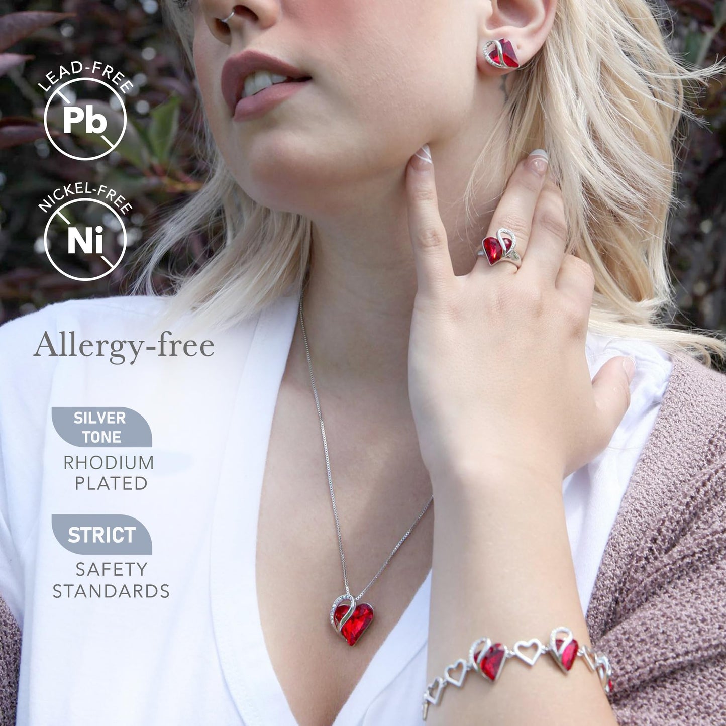 Leafael Infinity Love Heart Gift Bracelet for Women, January & July Birthstone Crystal, Siam Ruby Red, Silver Tone Birthday Jewelry for Her, Mom, and Wife, 7-inch Chain and 2-inch Extender