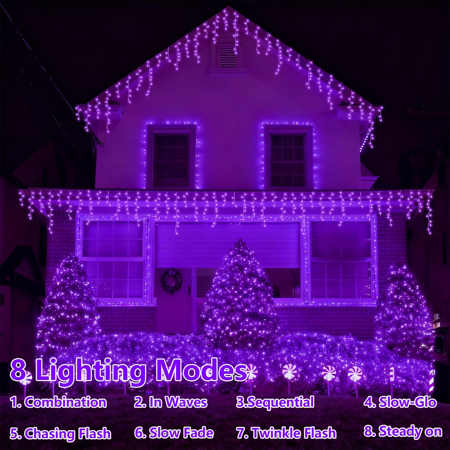 YEGUO 33ft 400 LED Purple Icicle Christmas Lights Outdoor Waterproof, 80 Drops Icicle Light Connectable, 8 Modes Christmas Lights Indoor with Memory Timer