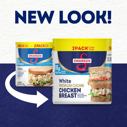 Swanson White Premium Chunk Chicken Breast with Rib Meat in Water, 12.5 oz. (Pack of 2)