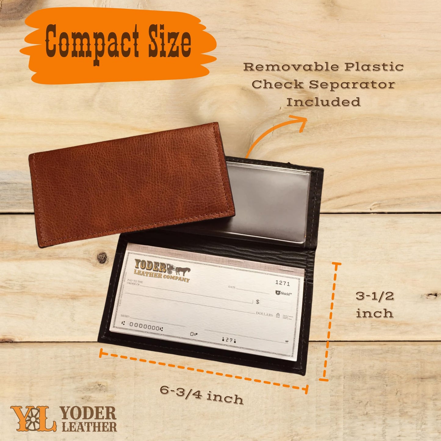 Yoder Leather Company Genuine Cowhide Leather USA Handmade Checkbook Cover (Brown)