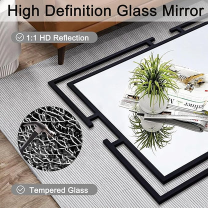 Large Mirror Wall Decor, 46.5"x23" Black Mirror with Metal Frame for Bedroom, Living Room, Tempered Mirrors for Bathroom, Horizontal/Vertical
