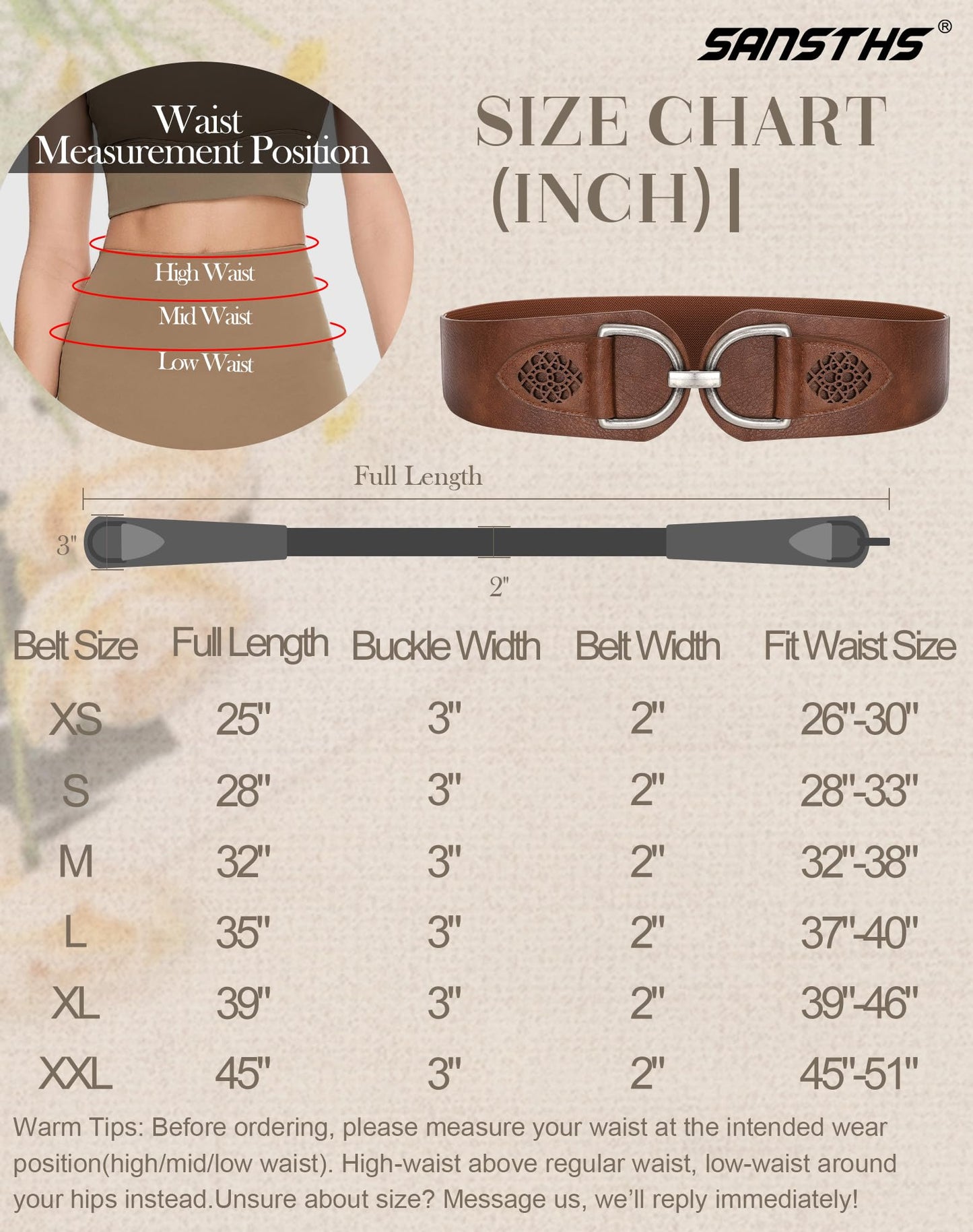 SANSTHS Vintage Women Stretchy Wide Belt Chunky Buckle Elastic Wide Waist Belts for Dresses Coats, Coffee M