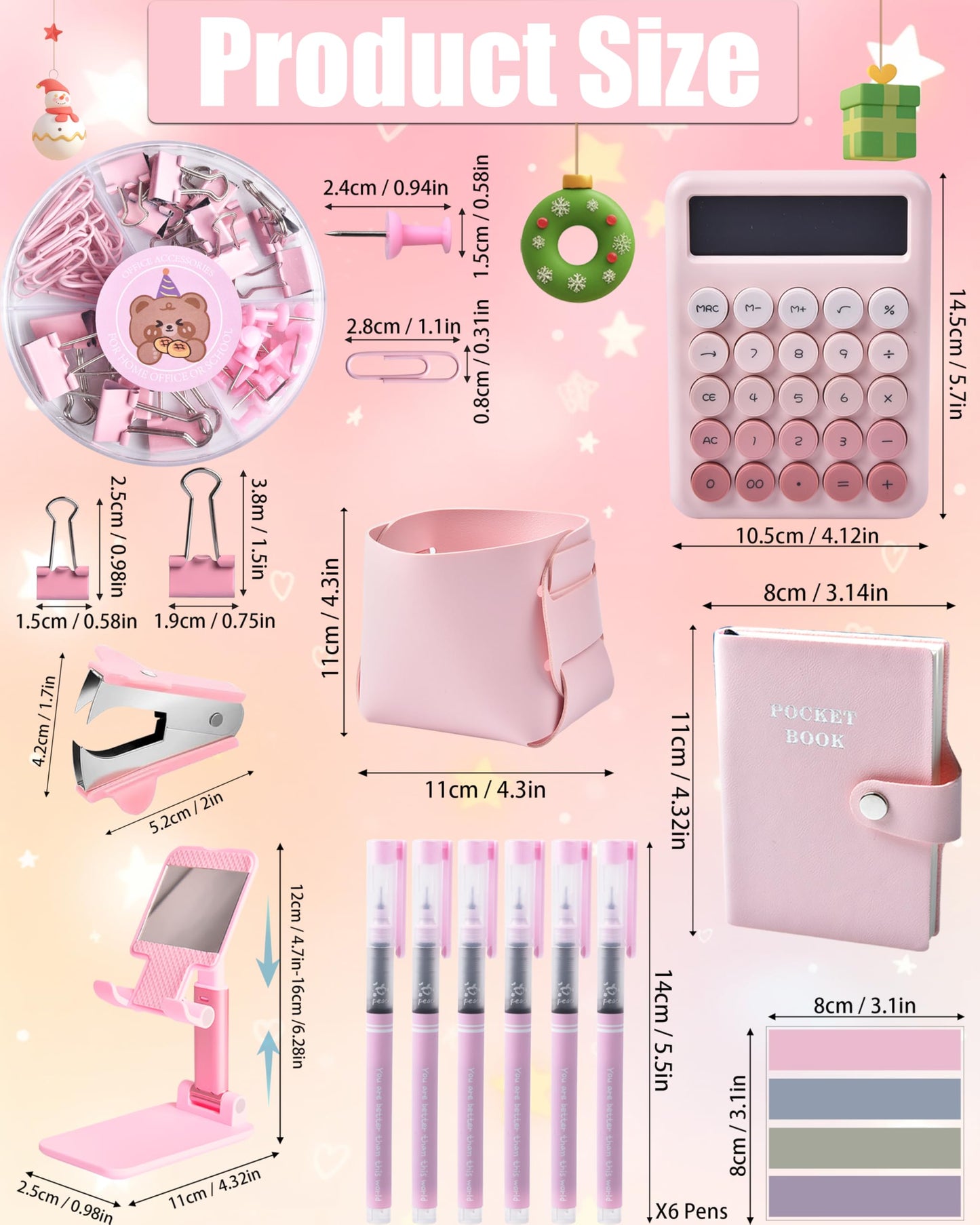 LXEVIHK 21Pcs Pink Desk Organizers and Accessories With Mesh Desk Organizer and 360°Rotating Pen Holder and a Lot of Office Pink Office Supplies Beautifully Presented in a Gift Box