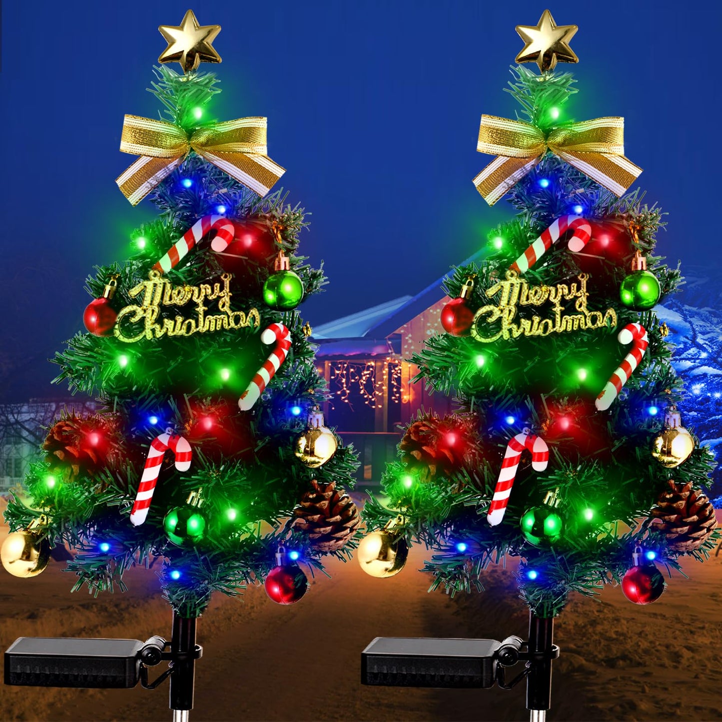 BEIDOULU Solar Christmas Decorations Outdoor，DEIDOULU Solar Christmas Tree, 2 Pack 40 Led Light 2 Modes Outdoor Xmas Tree Light décor Pathway Lights Patio Yard