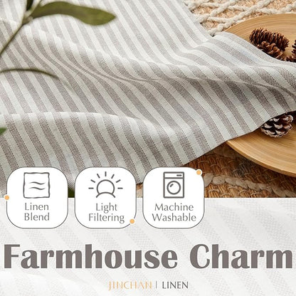 jinchan Striped Linen Kitchen Curtains 36 Inches Tier Curtains Farmhouse Modern Cafe Style Small Window Treatments Airy Light Filtering Rod Pocket for Living Room Bathroom 2 Panels Taupe Grey