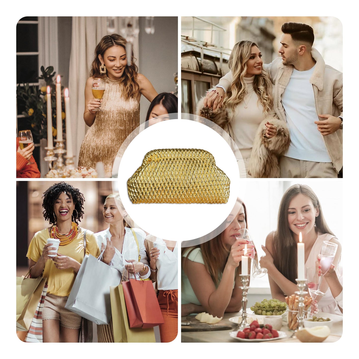 ENBEI Gold Clutch Purse for Women Handbags for Wedding, Prom, Party and Formal Events - Soft Foam Texture PU Leather Evening Bag with Metallic Clasp Closure