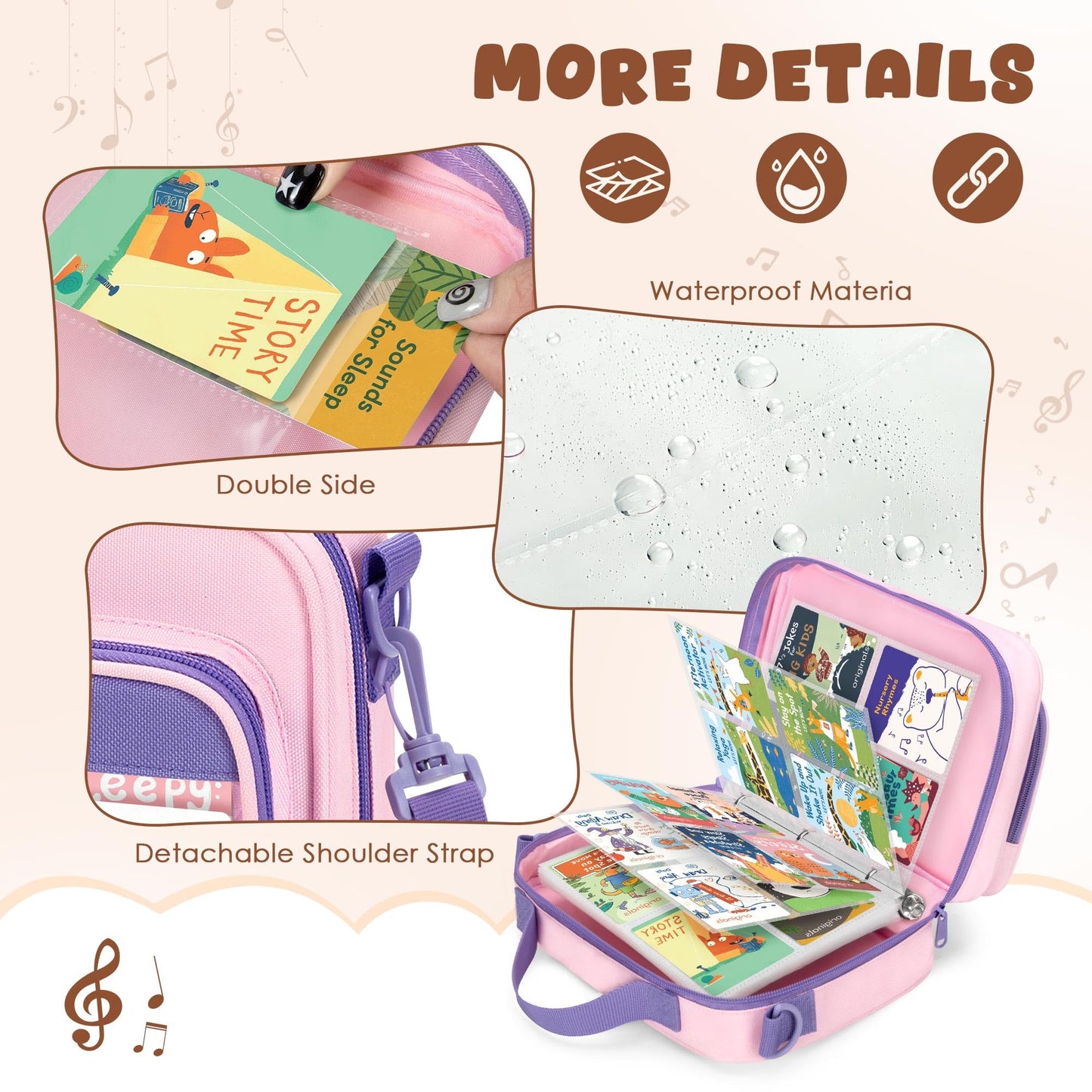 LoDrid Trading Card Binder 4 Pocket Compatible with Yoto Cards with 50 Removable Sleeves Holds up to 409 Cards, Card Case with Handle and Shoulder Strap for Travel, Pink, Bag Only, Patent Design