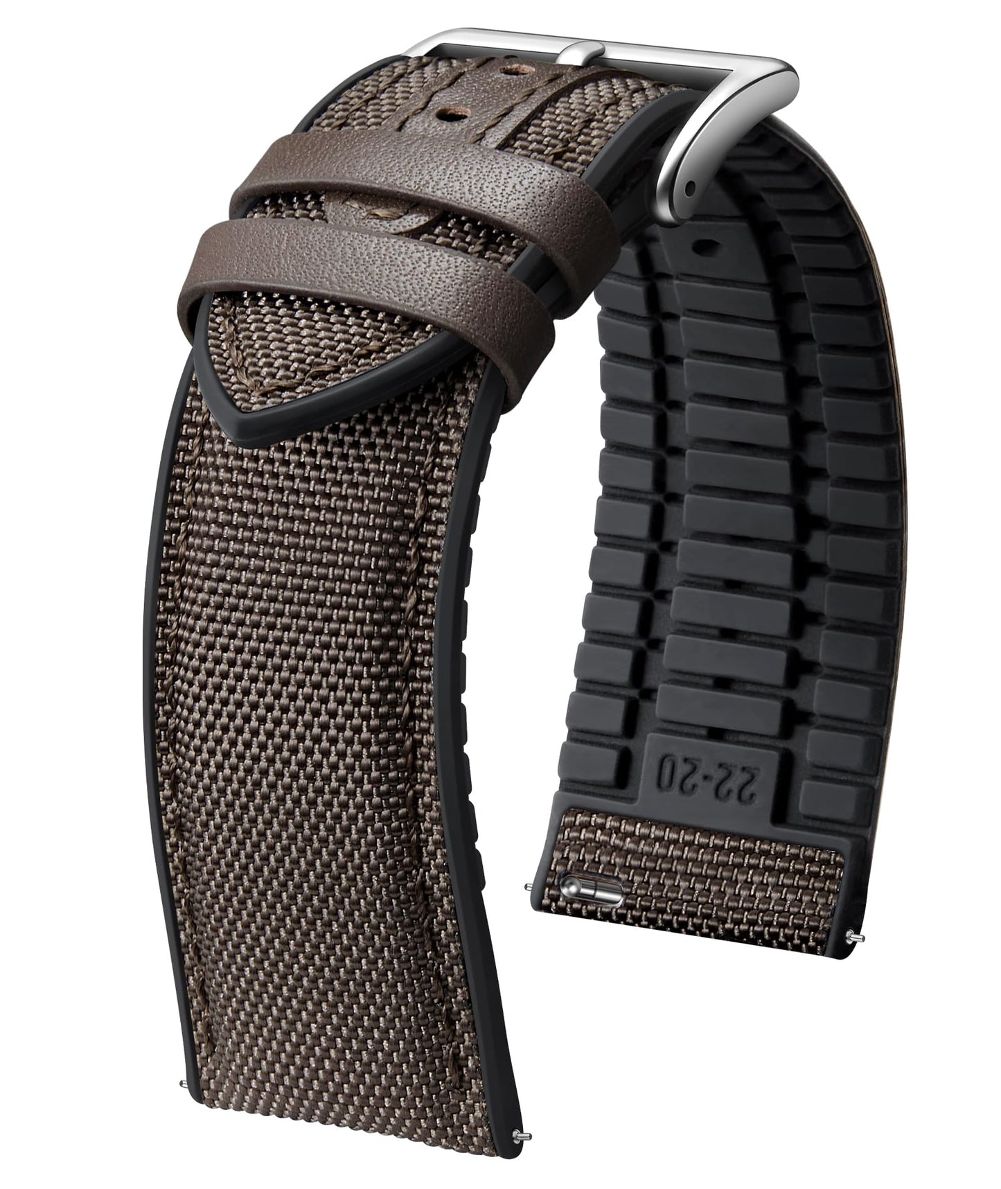 BINLUN Nylon Silicone Watch Bands 18mm 19mm 20mm 21mm 22mm Quick Release Canvas Rubber Hybrid Watch Strap Replacement Watchband for Men Women 9 Colors Silver/Black Buckle(Dark Brown-Silver,19mm)