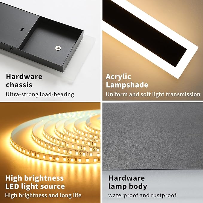 Upgrade Widened 2 Pack Modern Outdoor Wall Light, 71inch Minimalist LED Wall Sconce, 3 Color 3000K/4500K/6000K, 60W, IP65 Waterproof, Black Long Exterior Lighting Fixture for Patio, Garden, Garage