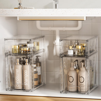 Vtopmart 4Pack Large Stackable Kitchen Pantry Storage Drawers, Clear Organizer Bins with Handles, Acrylic Drawer Organizers for Kitchen Pantry, Bathroom Undersink, Cabinet Organization and Storage