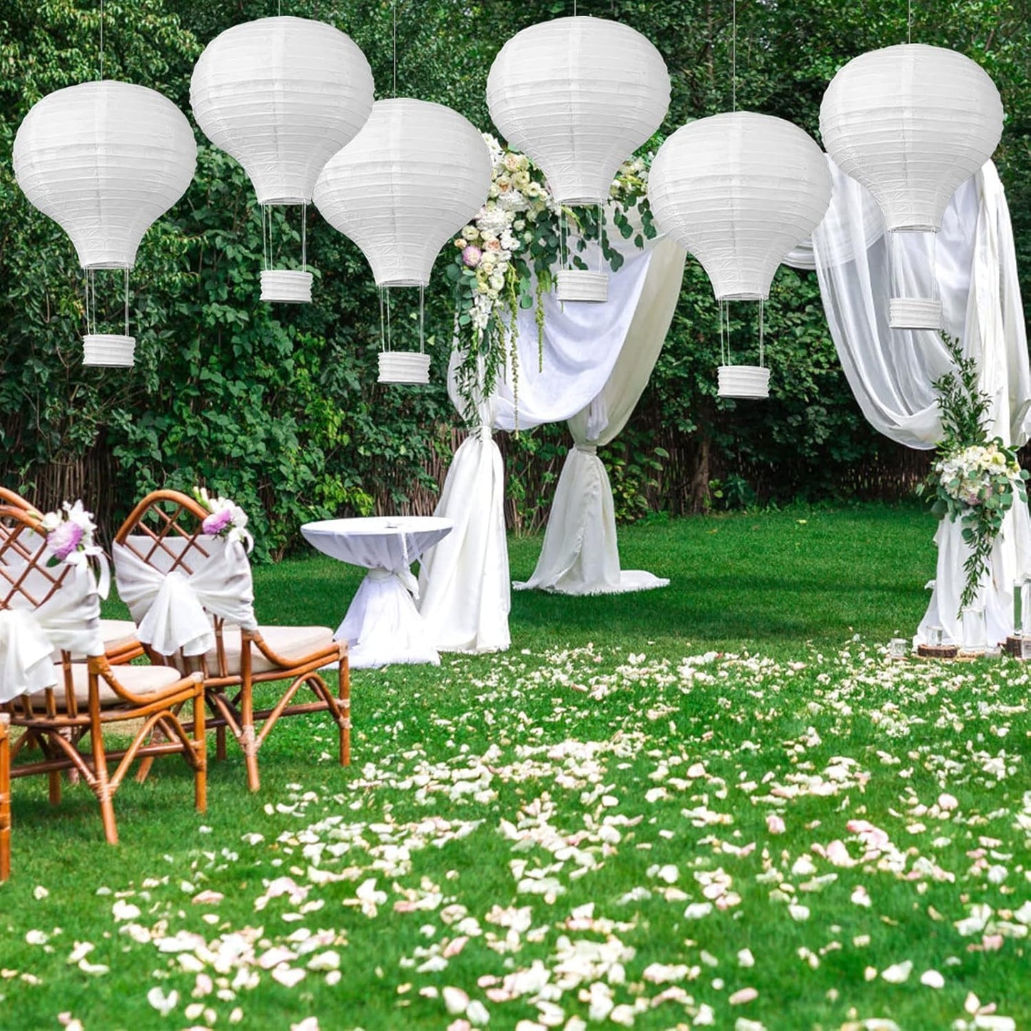 (6 Packs) 12-Inch White Paper Lanterns Decorative Chinese/Japanese Hanging Round Paper Lanterns Lamp for Birthday, Wedding, Christmas Xmas, Bridal, Home Decor, Party Decoration (hot air balloon)