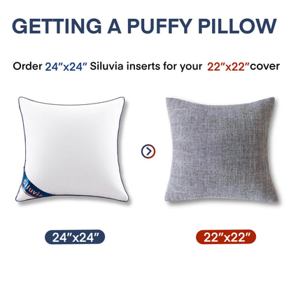Siluvia 20"x20" Pillow Inserts Set of 2 Decorative Square Square Throw 20 Pillows with 100% Cotton Cover for Sofa, Couch, and Bed - White