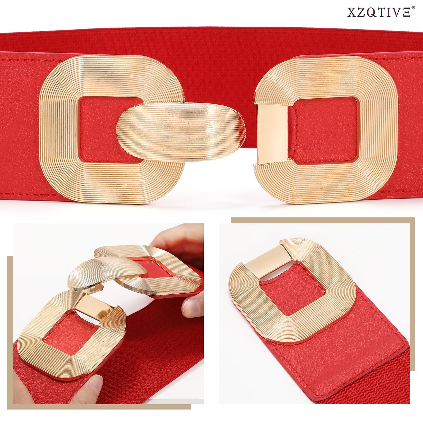 XZQTIVE Women Wide Elastic Belts for Dress Fashion Stretchy Waist Belts for Ladies with Gold Buckle