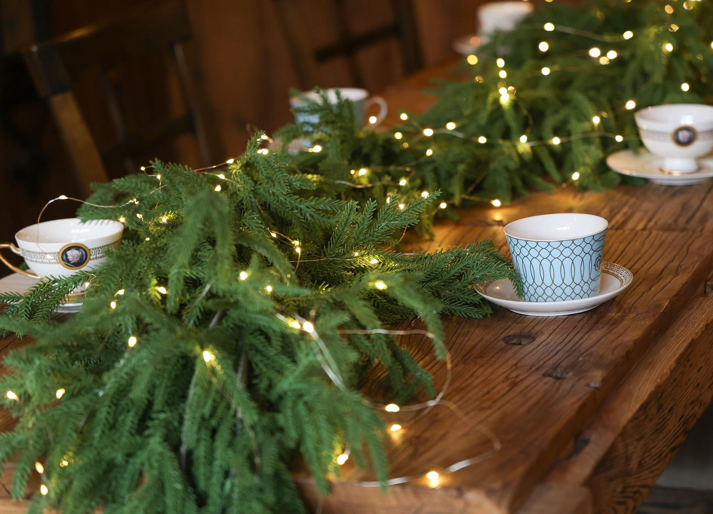 MISSPIN 9ft Christmas Garland with LED Lights, Real Touch Norfolk Pine Garland, Green Artificial Greenery Garland for Table, Mantle, String Light, Wall, Indoor, Outdoor Christmas Decorations