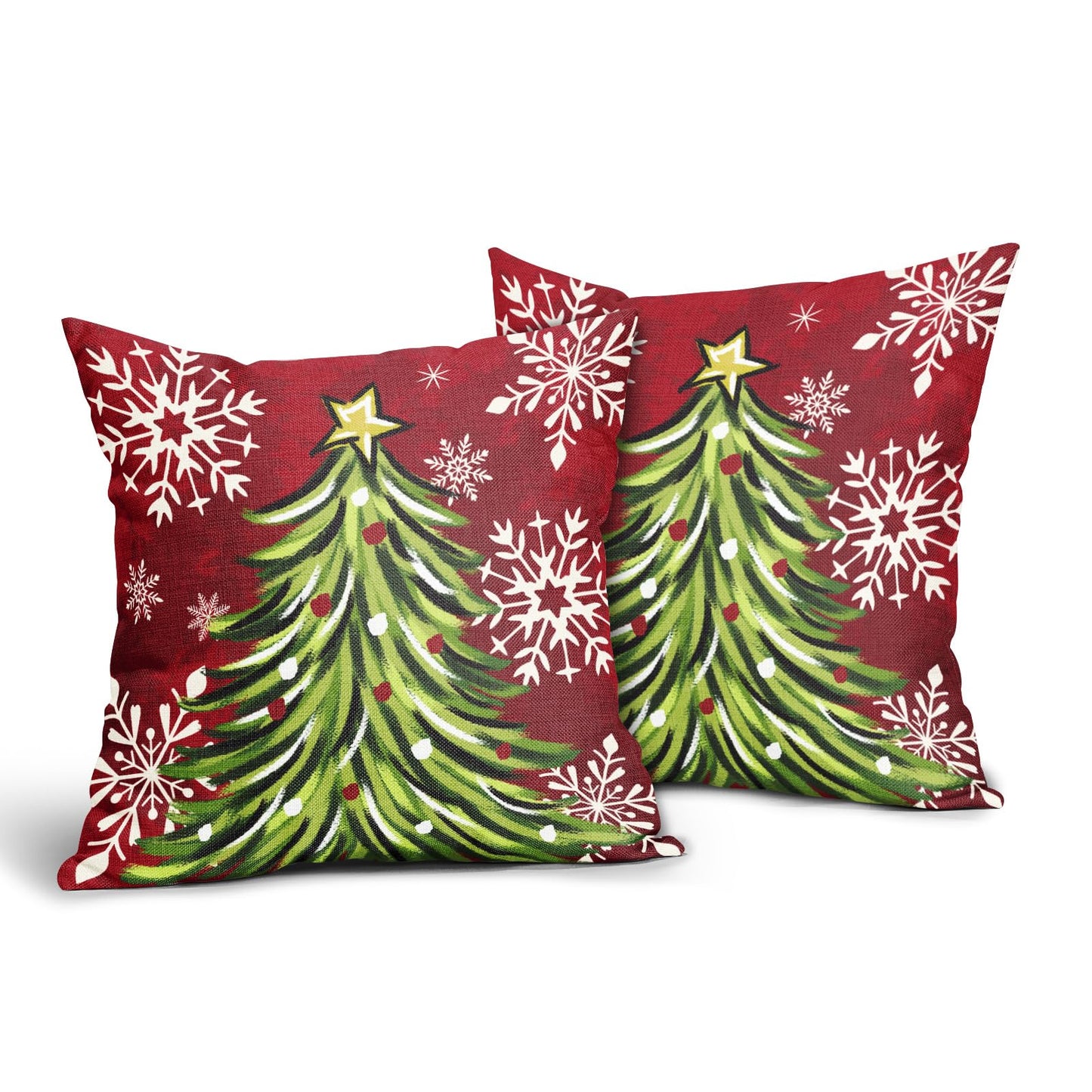 Sivirary Christmas Pillow Covers 18x18 Inch Set of 2 Dark Red Green Xmas Tree Snowflake Holiday Decorative Winter Throw Pillowcases Outdoor Seasonal Farmhouse Cushion Cases Decor for Sofa Couch Bed