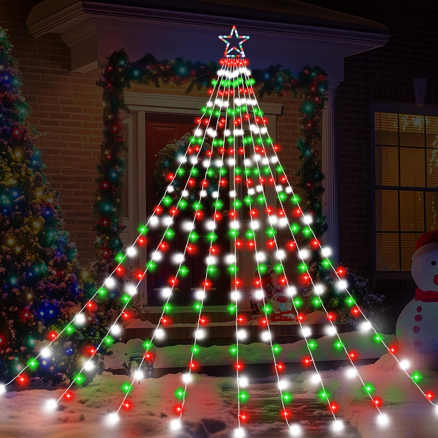 Christmas Decoration Lights, Outdoor Christmas String Lights 320 LED 11.5 Ft Waterfall Tree Light with Big Star Topper 8 Light Modes for Xmas New Year Holiday Garden Yard Indoor Outdoor Decor