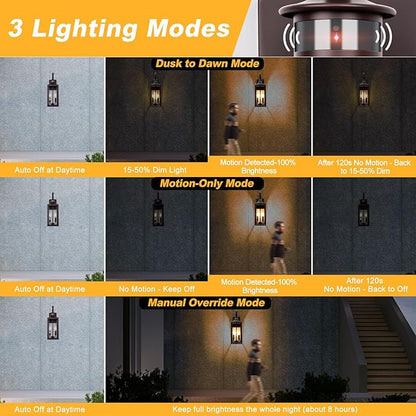 20" Oil Rubbed Bronze Motion Sensor Outdoor Light, Large Dusk to Dawn Outdoor Lighting Fixture, Farmhouse Wall Mounted Porch Lamp, Waterproof Brown Sconce for Outside Patio, 3 Modes/2-Light/1-Pack