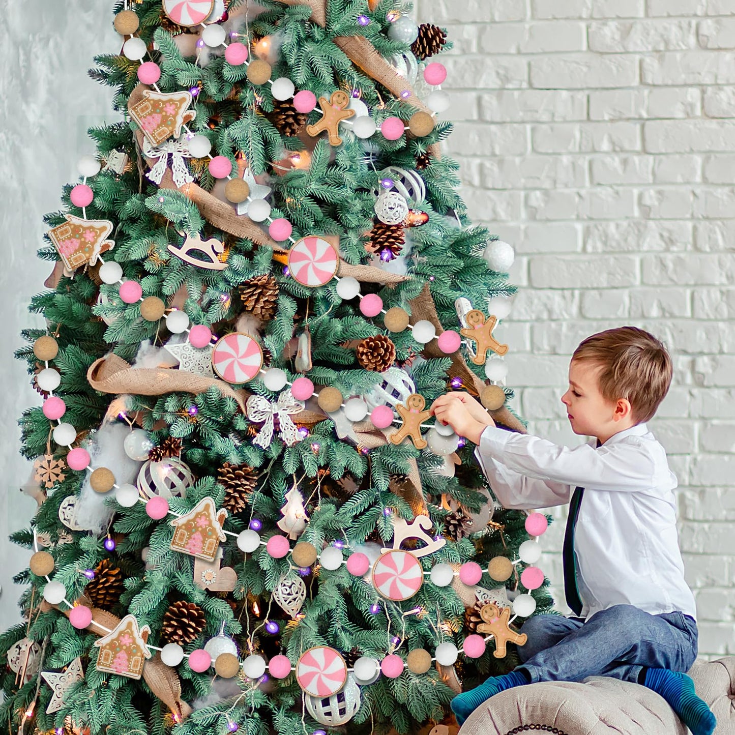 HunnmingRe 4th of July Garland 10 ft Ice Cream Pink White Brown Banner Wooden Patriotic Hanging Decoration for Independence Day Summer Home Mantel Wall Party Supplies(Gingerbread Style)