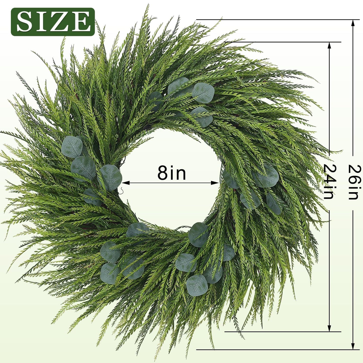 26" Artificial Saw Grass Wreath for Front Door, Lifelike Faux Saw Grass Wreath with Fake Eucalyptus Spring Summer Greenery for Wall Window Fireplace Farmhouse Home Outside Decoration