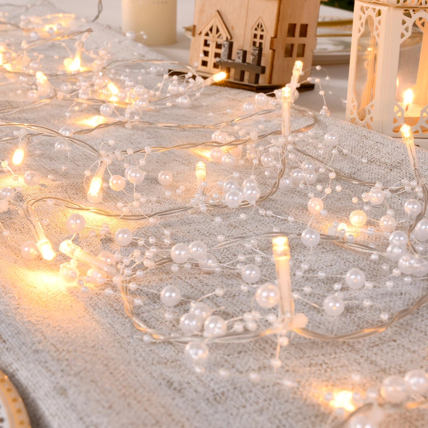 Waipfaru Christmas Garland with Lights,2Pcs Lighted Berry Garland, 13.1FT Christmas Tree Garland, Christmas Decorations Indoor for Home Outdoor Gate Table Fireplace New Year Decor, White