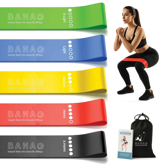 BANAG Resistance Bands Set of 5 – Exercise Bands for Home Workouts, Strength Training & Physical Therapy – Ideal Indoor Fitness Gear for Winter Season – Natural Latex with Carry Bag