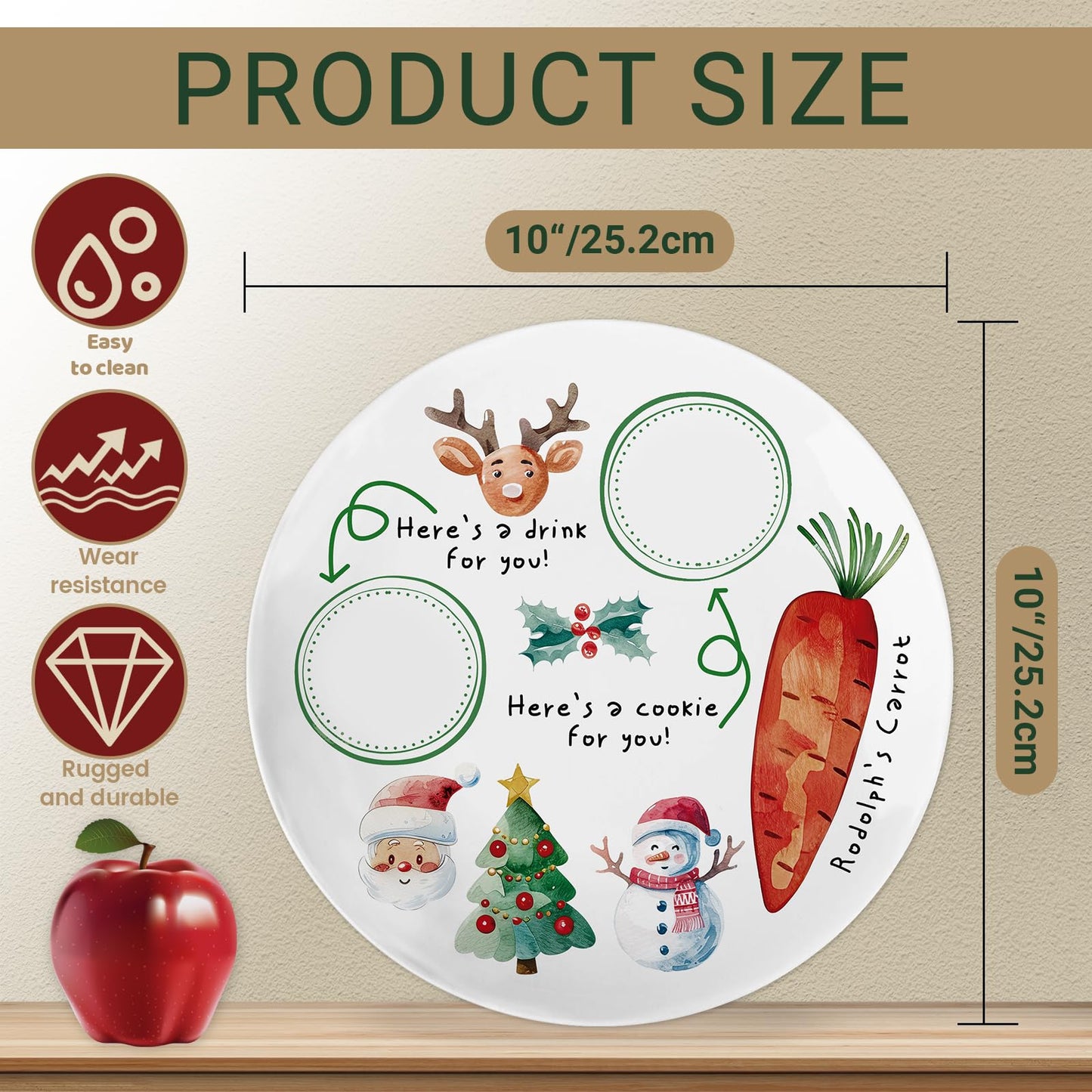 Viynran 10" Santa Cookie Melamine Plate – Round Christmas Tray for Snacks, Milk, and Carrots, Cute Santa Treat Platter for Xmas Eve, Decorative Serving Board for Holiday Parties (2 Pieces)