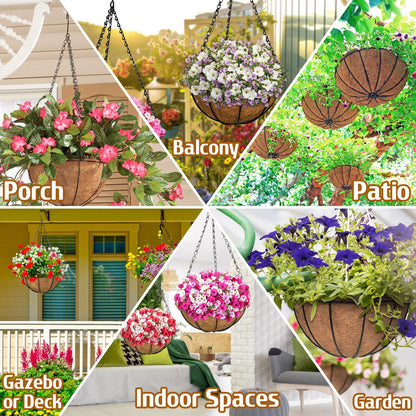 ZeeDix Hanging Baskets for Plants Outdoor-3 Pack 12 Inch Hanging Planters with Coconut Liners, Metal Round Hanging Planter for Flowers Vegetables