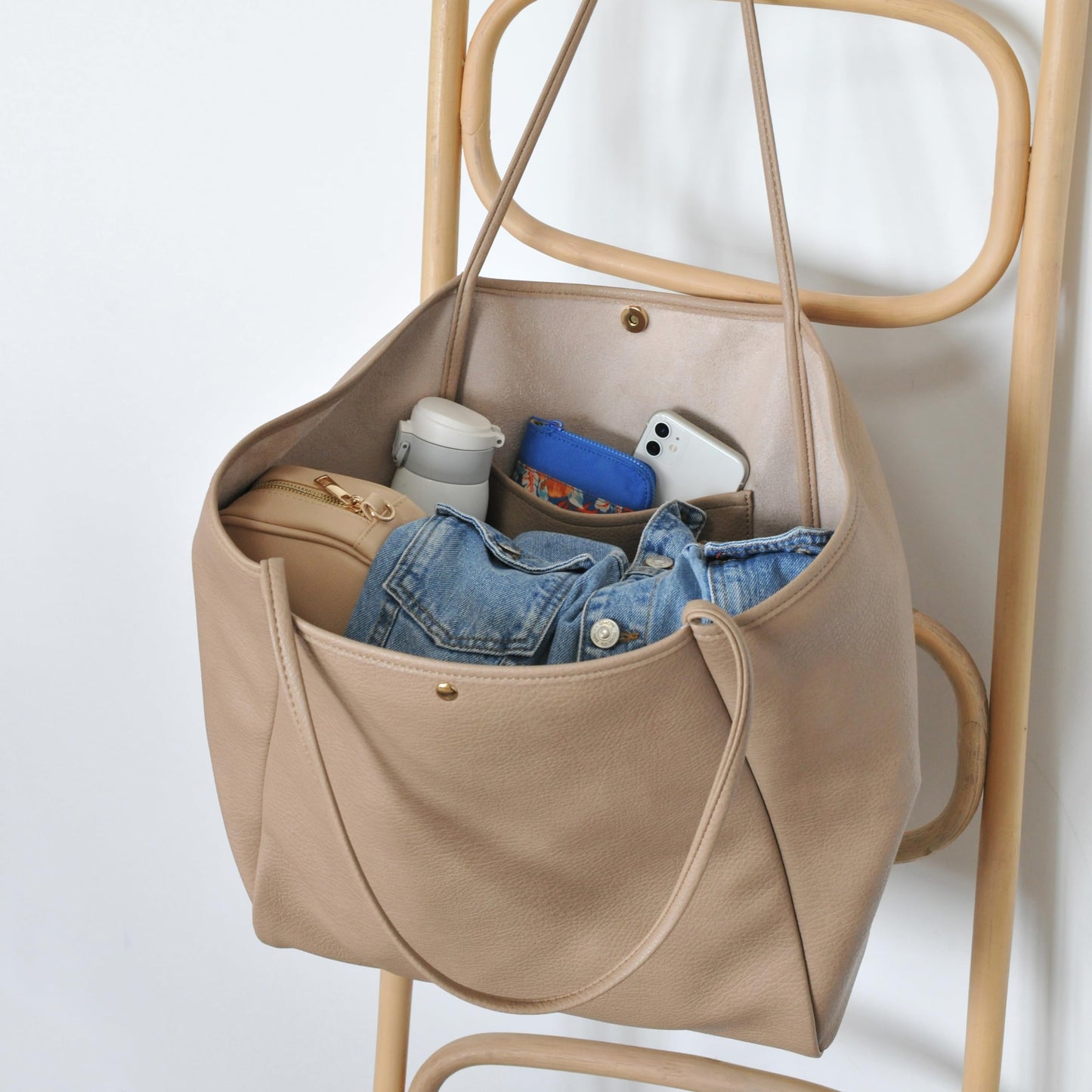 Oversize Pu Leather Tote Women Weekender Bag Shopper Handbag Travel Purse (Nude)