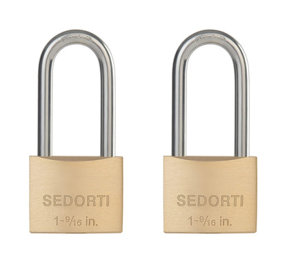 SEDORTI Weatherproof Padlock with Stainless Steel 304 Long Shackle and Solid Brass Body, 1-9/16 in. Wide, 2 Padlocks Keyed Alike, Marine Grade Rustproof Lock for Outdoors Use YNBSP240