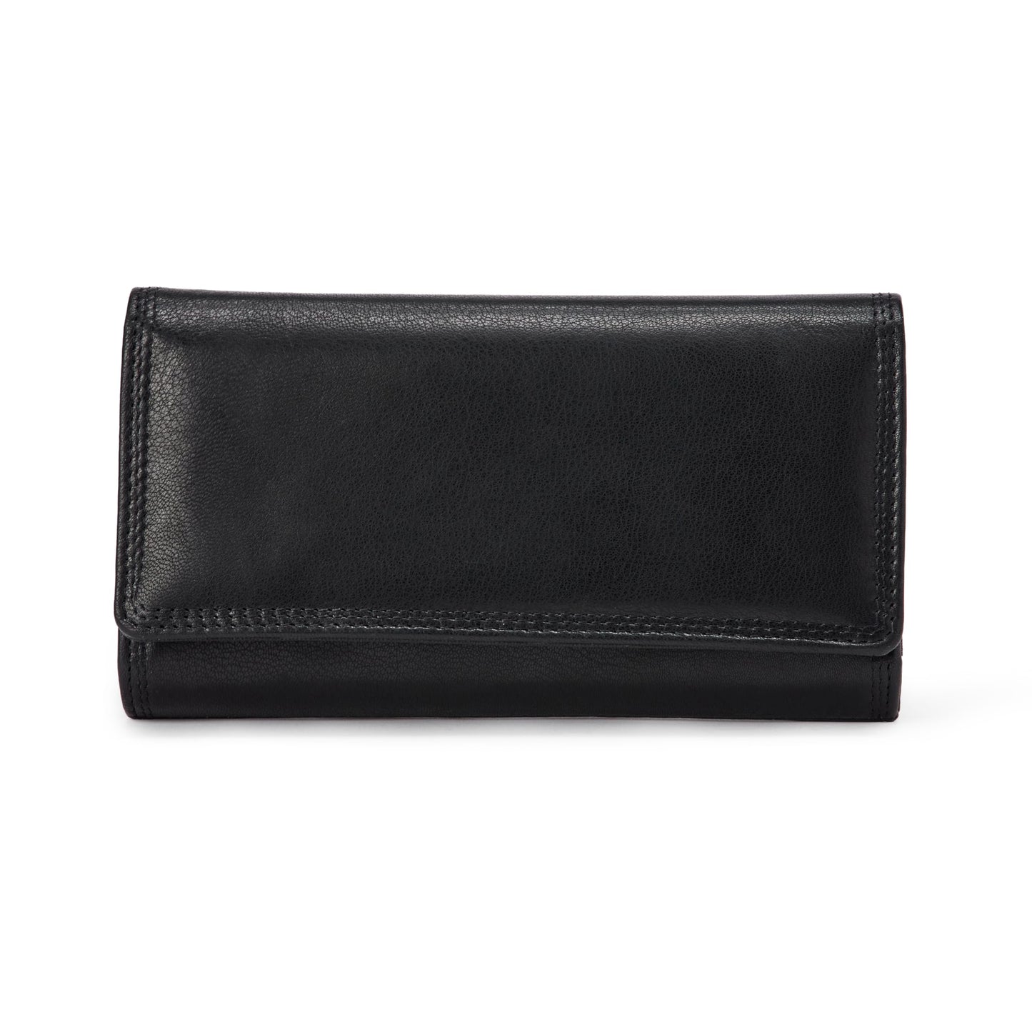 Amazon Essentials Women's Long Flap Continental Leather Wallet, Black, One Size